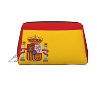 ZhRiYan Gold Leather Makeup Bag - Travel Cosmetic Spanish flag Print Bags with Zipper, Portable Toiletry Organizer for Daily Use, Gold, One Size