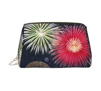 ZhRiYan Gold Leather Makeup Bag - Travel Cosmetic Splendid fireworks Print Bags with Zipper, Portable Toiletry Organizer for Daily Use, Gold, One Size