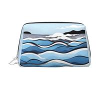 ZhRiYan Gold Leather Makeup Bag - Travel Cosmetic Waves lapping at the rocks Print Bags with Zipper, Portable Toiletry Organizer for Daily Use, Silver, One Size