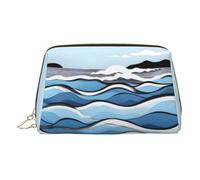 ZhRiYan Gold Leather Makeup Bag - Travel Cosmetic Waves lapping at the rocks Print Bags with Zipper, Portable Toiletry Organizer for Daily Use, Gold, One Size