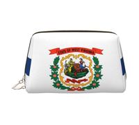 ZhRiYan Gold Leather Makeup Bag - Travel Cosmetic West Virginia Flag Print Bags with Zipper, Portable Toiletry Organizer for Daily Use, Gold, One Size