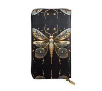 ZhRiYan Golden Delicate Dragonfly on Black Background Print Leather Long Clutch Wallet â€“ Fashion Women's Personalized Wallet with Coin Pocket, Black, One Size, Black, One Size