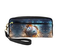 ZhRiYan Hot Baseball Print Leather Small Makeup Bag â€“ Travel Toiletry Bag for Women, Reusable Cosmetic Pouch with Zipper, Black, One Size, Black, One Size