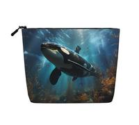 ZhRiYan Huge killer whales Fake Hemp Makeup Bag - Versatile Travel Toiletry Bag, Reusable Cosmetic Organizer with Zipper Pouch, Black, One Size, Black, One Size