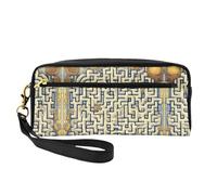 ZhRiYan Labyrinth Treasure Map Print Leather Small Makeup Bag â€“ Travel Toiletry Bag for Women, Reusable Cosmetic Pouch with Zipper, Black, One Size, Black, One Size