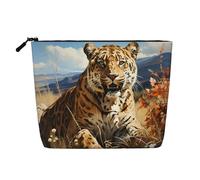 ZhRiYan Leopard in search of prey Fake Hemp Makeup Bag - Versatile Travel Toiletry Bag, Reusable Cosmetic Organizer with Zipper Pouch, Black, One Size, Black, One Size
