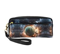 ZhRiYan Lightning Fever Tennis Print Leather Small Makeup Bag â€“ Travel Toiletry Bag for Women, Reusable Cosmetic Pouch with Zipper, Black, One Size, Black, One Size