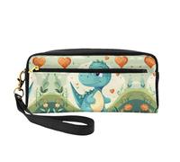 ZhRiYan Little Dinosaur in Green Grass Print Leather Small Makeup Bag – Travel Toiletry Bag for Women, Reusable Cosmetic Pouch with Zipper, Black, One Size, Black, One Size