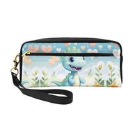 ZhRiYan Love Dinosaur Print Leather Small Makeup Bag â€“ Travel Toiletry Bag for Women, Reusable Cosmetic Pouch with Zipper, Black, One Size, Black, One Size