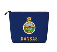 ZhRiYan Massachusetts State Flag Print Fake Hemp Makeup Bag - Reusable Cosmetic Organizer, Daily Storage, Business Trip Essential, Kansas State Flag, One Size
