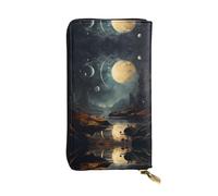 ZhRiYan Moon Stars and Planets Print Leather Long Clutch Wallet – Fashion Women's Personalized Wallet with Coin Pocket, Black, One Size, Black, One Size