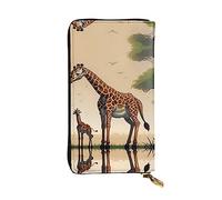 ZhRiYan Mother and child giraffe Print Leather Long Clutch Wallet – Fashion Women's Personalized Wallet with Coin Pocket, Black, One Size, Black, One Size
