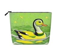 ZhRiYan Mouse in the Hole Print Fake Hemp Makeup Bag - Reusable Cosmetic Organizer, Daily Storage, Business Trip Essential, Green Duck, One Size