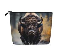 ZhRiYan North American bison Fake Hemp Makeup Bag - Versatile Travel Toiletry Bag, Reusable Cosmetic Organizer with Zipper Pouch, Black, One Size, Black, One Size