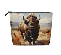 ZhRiYan North American bison herd Fake Hemp Makeup Bag - Versatile Travel Toiletry Bag, Reusable Cosmetic Organizer with Zipper Pouch, Black, One Size, Black, One Size