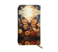 ZhRiYan orange yellow butterfly field flowers Print Leather Long Clutch Wallet â€“ Fashion Women's Personalized Wallet with Coin Pocket, Black, One Size, Black, One Size