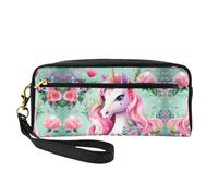 ZhRiYan Pink Unicorn Print Leather Small Makeup Bag â€“ Travel Toiletry Bag for Women, Reusable Cosmetic Pouch with Zipper, Black, One Size, Black, One Size
