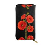 ZhRiYan poppy flowers Print Leather Long Clutch Wallet – Fashion Women's Personalized Wallet with Coin Pocket, Black, One Size, Black, One Size
