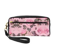 ZhRiYan Pretty Pink Roses Print Leather Small Makeup Bag â€“ Travel Toiletry Bag for Women, Reusable Cosmetic Pouch with Zipper, Black, One Size, Black, One Size