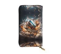 ZhRiYan Rugby on Fire Print Leather Long Clutch Wallet â€“ Fashion Women's Personalized Wallet with Coin Pocket, Black, One Size, Black, One Size