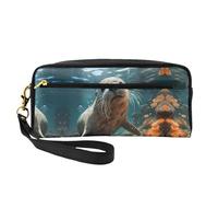 ZhRiYan Seal pup in water Print Leather Small Makeup Bag â€“ Travel Toiletry Bag for Women, Reusable Cosmetic Pouch with Zipper, Black, One Size, Black, One Size