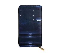 ZhRiYan Serene blue night view Print Leather Long Clutch Wallet – Fashion Women's Personalized Wallet with Coin Pocket, Black, One Size, Black, One Size