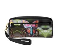 ZhRiYan Strange Insects Print Leather Small Makeup Bag – Travel Toiletry Bag for Women, Reusable Cosmetic Pouch with Zipper, Black, One Size, Black, One Size