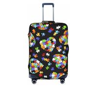 ZhRiYan Stylish Suitcase Cover Protector - Elastic Autism Awareness Puzzle Pieces Heart Print Luggage Travel Accessory, Business Trip Essential, White, Small