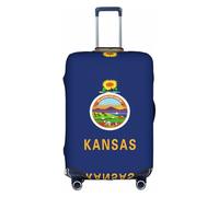 ZhRiYan Stylish Suitcase Cover Protector - Elastic Kansas State Flag Print Luggage Travel Accessory, Business Trip Essential, White, Large