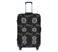 ZhRiYan Stylish Suitcase Cover Protector - Elastic Supernatural Symbols Black Print Luggage Travel Accessory, Business Trip Essential, White, Medium