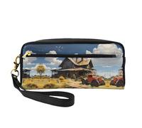 ZhRiYan Texas Farm Tractor Print Leather Small Makeup Bag â€“ Travel Toiletry Bag for Women, Reusable Cosmetic Pouch with Zipper, Black, One Size, Black, One Size