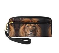 ZhRiYan The Lion's Gaze Print Leather Small Makeup Bag – Travel Toiletry Bag for Women, Reusable Cosmetic Pouch with Zipper, Black, One Size, Black, One Size