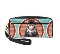 ZhRiYan The silent monkey Print Leather Small Makeup Bag – Travel Toiletry Bag for Women, Reusable Cosmetic Pouch with Zipper, Black, One Size, Black, One Size