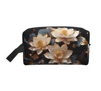 ZhRiYan Travel Cosmetic Bag – Reusable Dopp Kit with Bohemian Golden Lotus Full-Sided Print for Toiletry, Makeup, Accessories, and More, White, One Size, White, One Size