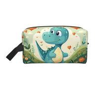 ZhRiYan Travel Cosmetic Bag â€“ Reusable Dopp Kit with Little Dinosaur in Green Grass Full-Sided Print for Toiletry, Makeup, Accessories, and More, White, One Size, White, One Size