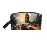 ZhRiYan Travel Cosmetic Bag – Reusable Dopp Kit with London Color Taxi Full-Sided Print for Toiletry, Makeup, Accessories, and More, White, One Size, White, One Size