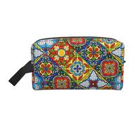 ZhRiYan Travel Cosmetic Bag â€“ Reusable Dopp Kit with Mexican Ceramic Tile Full-Sided Print for Toiletry, Makeup, Accessories, and More, White, One Size, White, One Size