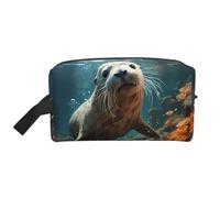 ZhRiYan Travel Cosmetic Bag â€“ Reusable Dopp Kit with Seal pup in water Full-Sided Print for Toiletry, Makeup, Accessories, and More, White, One Size, White, One Size