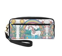 ZhRiYan Unicorns by the river Print Leather Small Makeup Bag â€“ Travel Toiletry Bag for Women, Reusable Cosmetic Pouch with Zipper, Black, One Size, Black, One Size