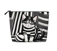ZhRiYan Vermont State Flag Print Fake Hemp Makeup Bag - Reusable Cosmetic Organizer, Daily Storage, Business Trip Essential, Black And White Striped Kitten, One Size