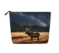 ZhRiYan wolf under moon Print Fake Hemp Makeup Bag - Reusable Cosmetic Organizer, Daily Storage, Business Trip Essential, Elk In The Meadow, One Size