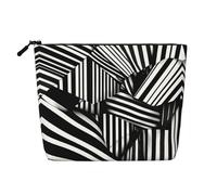 ZhRiYan wolf under moon Print Fake Hemp Makeup Bag - Reusable Cosmetic Organizer, Daily Storage, Business Trip Essential, Black And White Geometric Lines, One Size