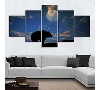 ZHRMGHG 5 Pieces Of Canvas Printing Wall Animal Bear Painting Moon Modern Decorative Artwork Hand Huge Painted Canvas Part Panels Completely Framed