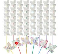 ZHRUOYAO 50 PCS Novelty DIY Pinwheels Craft,Color Your Own White Pinwheels, Bulk Summer Spring Easter Craft Kit, Arts and Craft Party Activity, Easter Basket Stuffers（6 Inches）