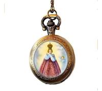 ZHSHQIN Infant Jesus of Prague Catholic Pocket Watch Necklace. Catholic Christian Medal. Charm Jewelry Glass Photo Jewelry