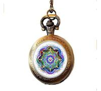 ZHSHQIN Mandala Pocket Watch Necklace Meditative Jewelry Mandala Art Balancing Jewelry Sacred Geometry Blue Jewelry