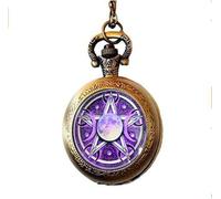 ZHSHQIN Triple Moon Pentagram Pocket Watch Necklace Purple Wiccan Jewelry Art Nouveau Beautiful Gifts