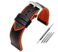 ZHSHYS Carbon Fiber Pattern Silicone Base Watch Strap Is Suitable For M-ido Helmsman For CITIZEN Sao Orange BM8475 Male Bracelet 20/22/24mm(Red black buckle,22mm) (Orange Silver Buckle 17mm)