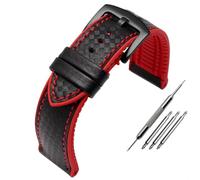 ZHSHYS Carbon Fiber Pattern Silicone Base Watch Strap Is Suitable For M-ido Helmsman For CITIZEN Sao Orange BM8475 Male Bracelet 20/22/24mm(Red black buckle,22mm) (Orange Silver Buckle 17mm)