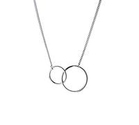 ZHSHYS Crystal Necklace,925 Sterling Silver Double Round Circlecle Necklace Rose Gold Forever Women Necklace Gift/Gold/45Cm Add 5Cm (Silver 45Cm Add 5Cm)